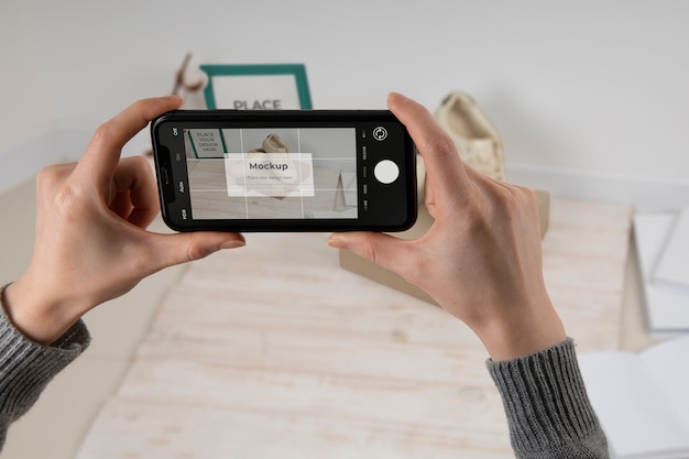 Device taking picture of shoes mockup