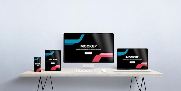 Devices display mockup for responsive web page or app promotion