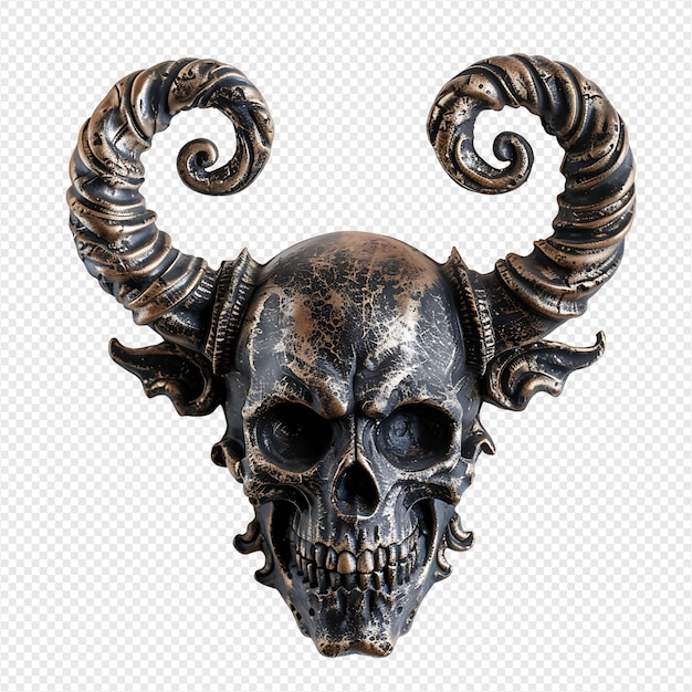 PSD devil skull with horns on isolated transparent background