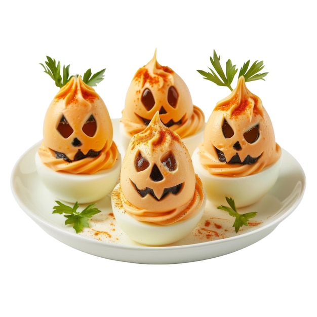 Deviled Eggs Decorated as JackoLanterns for Halloween