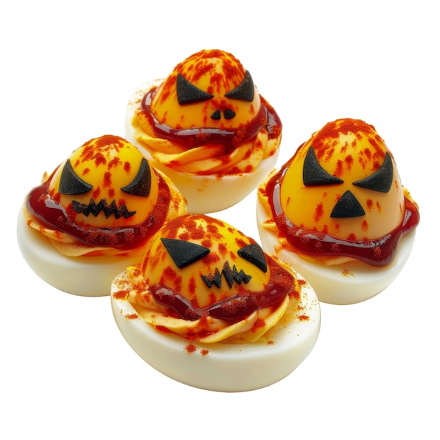 Deviled Eggs Decorated With Halloween Pumpkin Faces