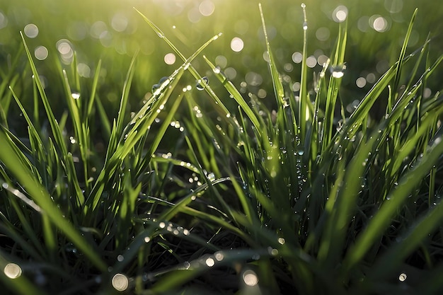 PSD dewy grass blades glisten in morning light