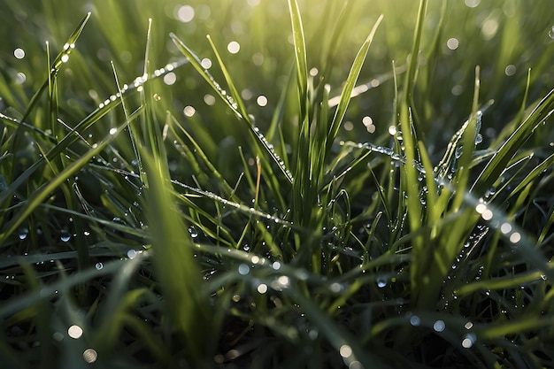 PSD dewy grass blades glisten in morning light