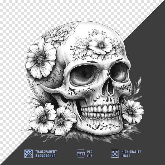 PSD di de muertos skull with transparent background