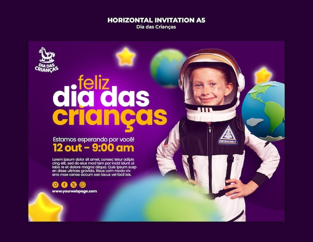 PSD dia das criancas invitation template design