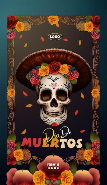 Dia de muertos celebration background and social media post