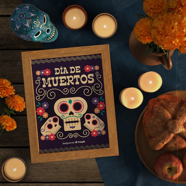 Dia de muertos mock-up surrounded by candles