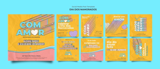 Dia dos namorados instagram posts design template