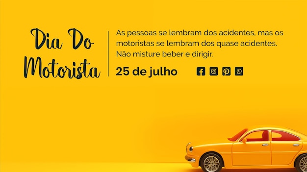 PSD dia do motorista concept a car in canvas on light yellow texture background