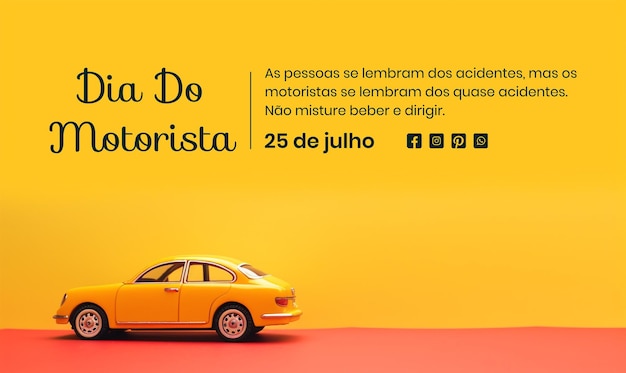 PSD dia do motorista concept a car in canvas on light yellow texture background