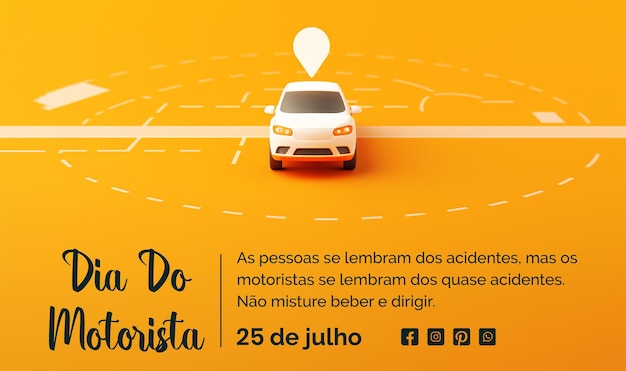 PSD dia do motorista concept papercut style design with car decoration on orange texture background