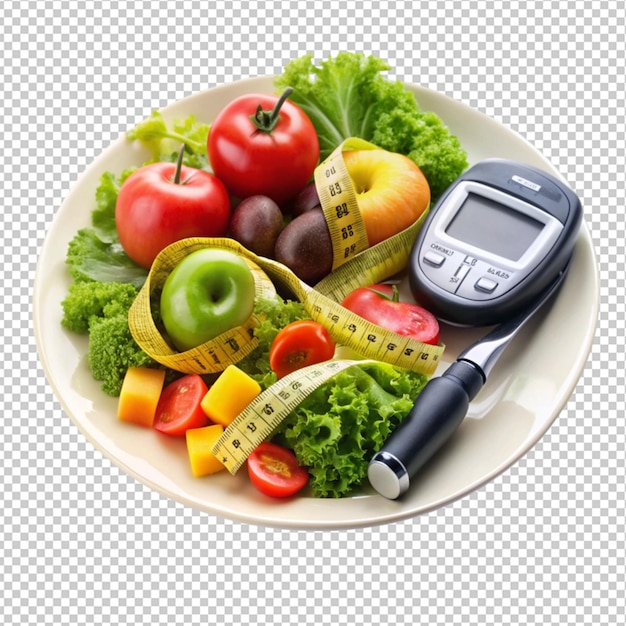 PSD diabetic measurement set measure tape and healthy food eating nutrition in plate