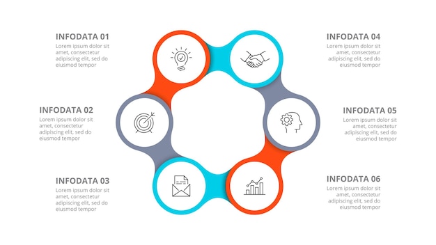 PSD diagram with six circles cycle infographic element divided into 6 options