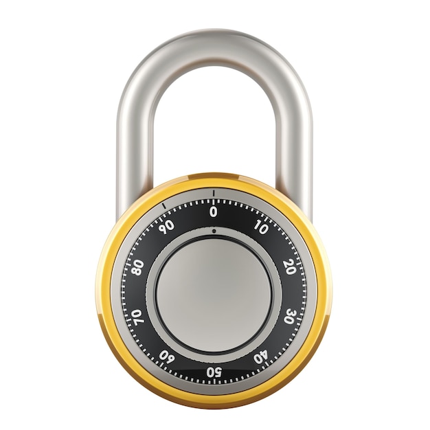 PSD dial combination padlock 3d rendering isolated on transparent background