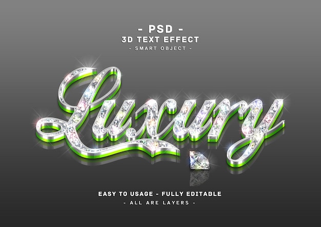 Diamond Luxury text effect 3d silver green mirror style