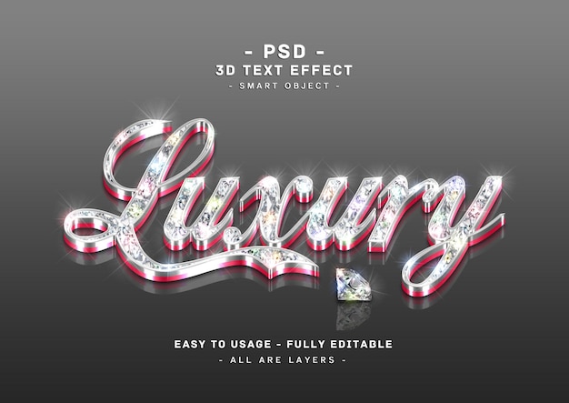 Diamond Luxury text effect 3d silver pink mirror style