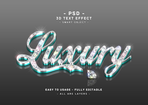 Diamond Luxury text effect 3d silver tosca mirror style