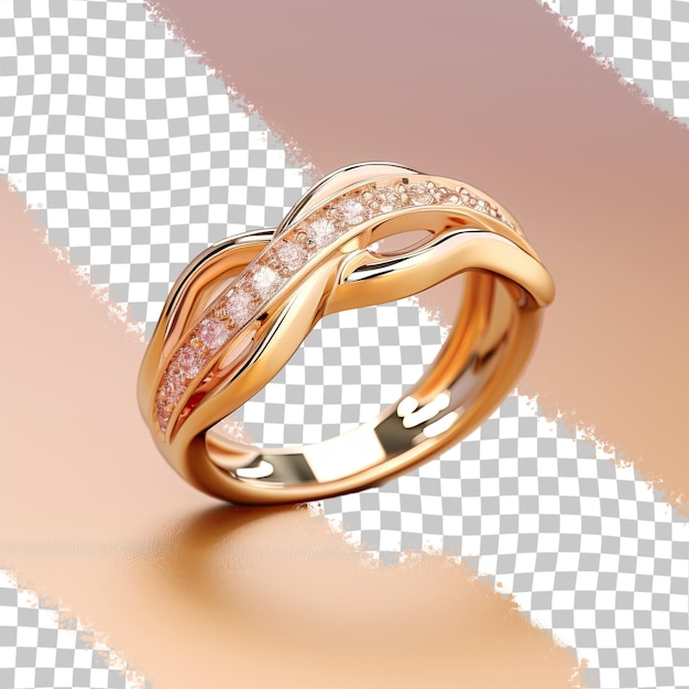 Diamond studded gold ring against transparent background