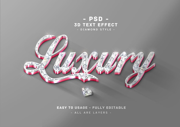 Diamond text effect 3d pink style