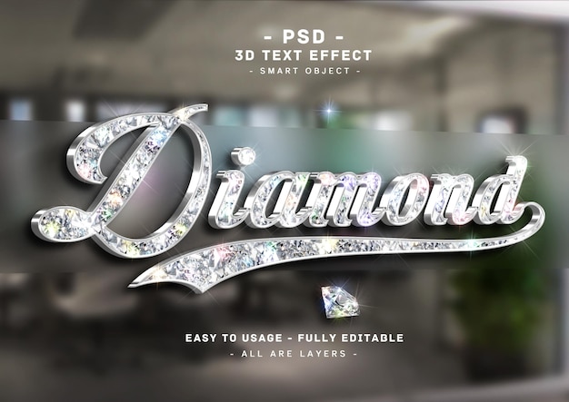 Diamond text effect 3d silver style