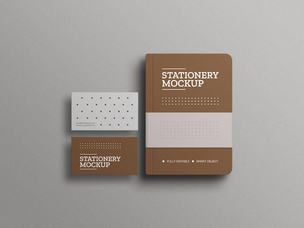 Diary with business cards mockup