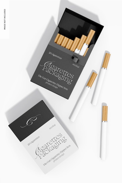 PSD die cut cigarette zipper boxes mockup top view