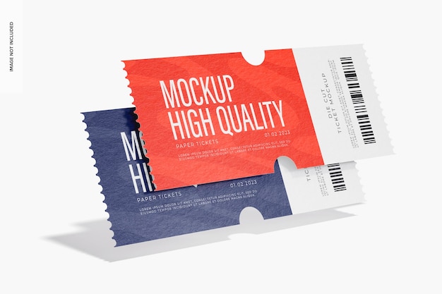 Die Cut Tickets Mockup, Floating