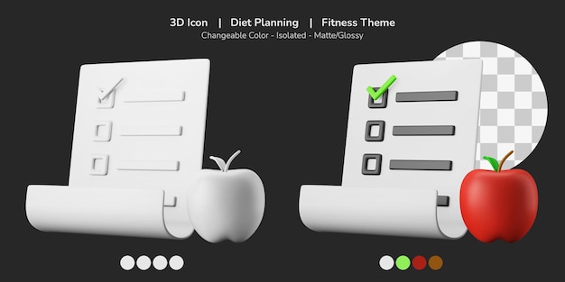 diet planning healthy lifestyle 3d icon illustration dietary fitness theme