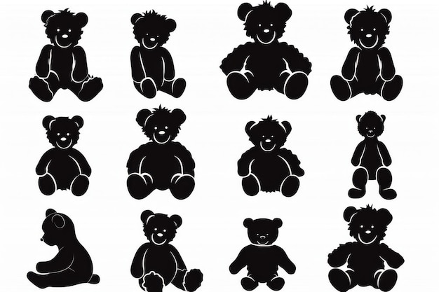 PSD different black silhouettes of teddy bears transparent background