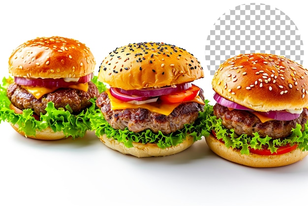 Different burgers for a restaurant menu on transparent background