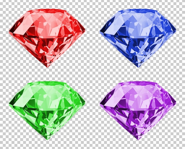 Different Colors Diamond Set Isolated on Transparent Background