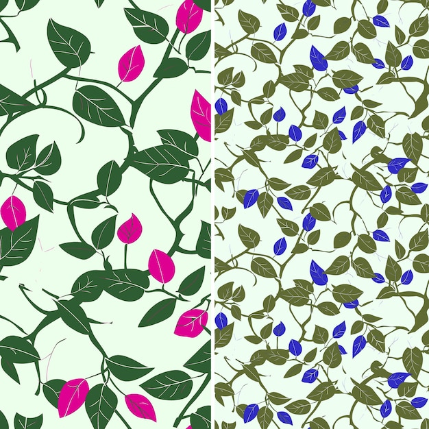 different colors of flowers and leaves on a green background