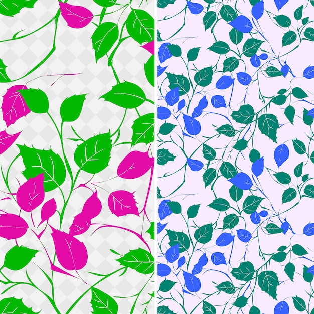 different colors of the leaves and the pink flower are green and blue