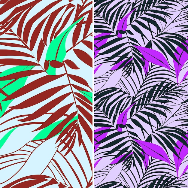 different colors of a palm tree leaves and flowers