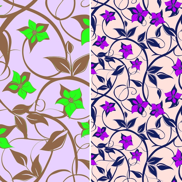 different colors of purple and green and purple flowers with green leaves and purple flowers