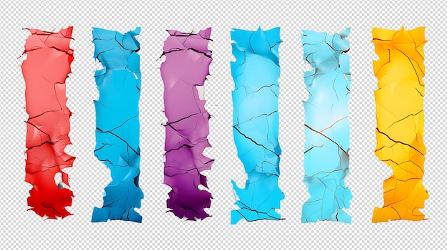 Different colors of torn tape on a transparent background