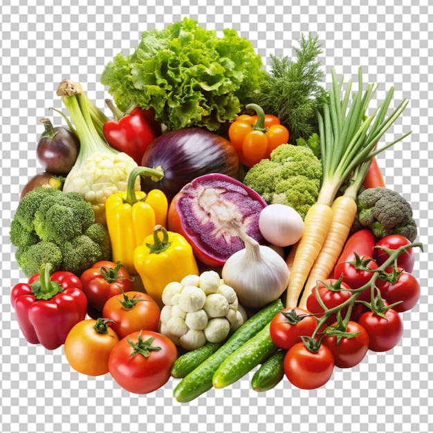 different fresh organic vegetables for healthy on transparent background