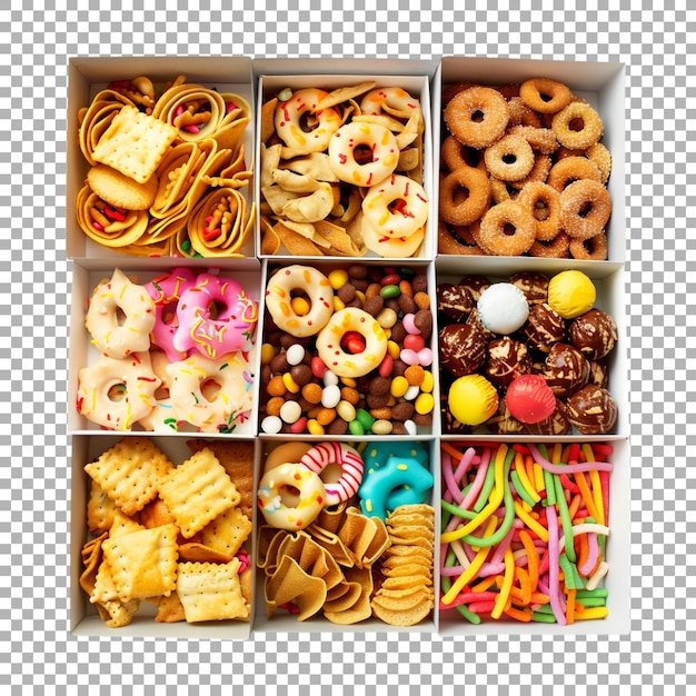 PSD different kind of cookies in a box on transparent background ai generated