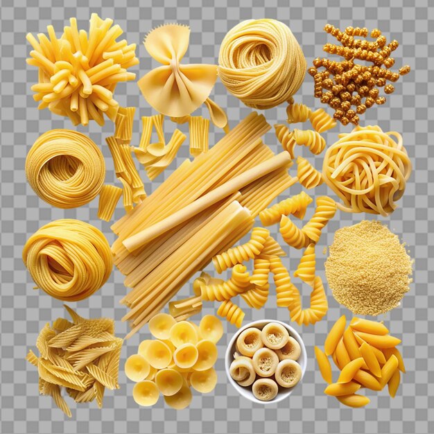 PSD different pasta arrangement top view on transparent background