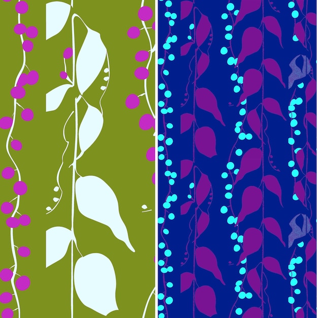 different patterns of blue berries and leaves in different colors