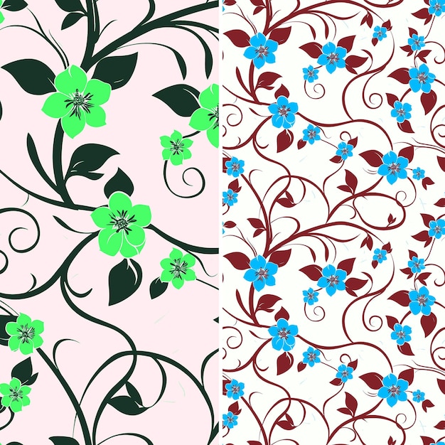 PSD different shades of green and blue flowers and leaves on a pink background