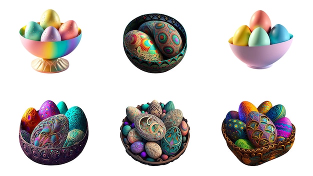 Different Type Easter Egg Stand For Bowl Element In 3D Render