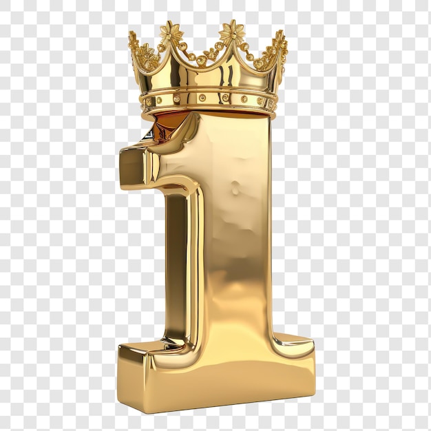 PSD digit number 1 in 3d gold with king crown concept of award success on transparency background psd