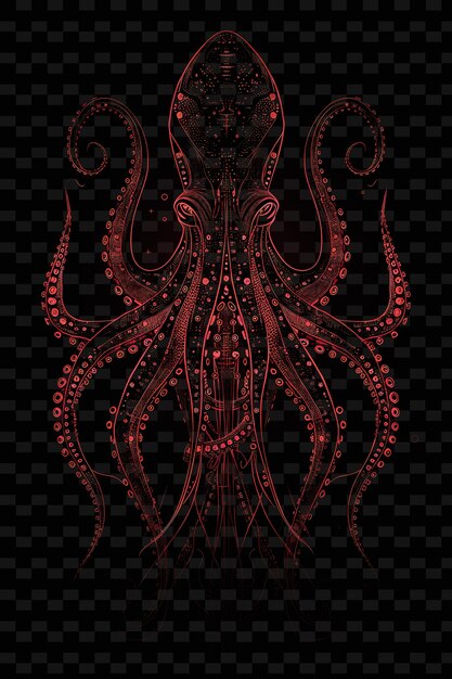 a digital art illustration of a octopus with red and black elements