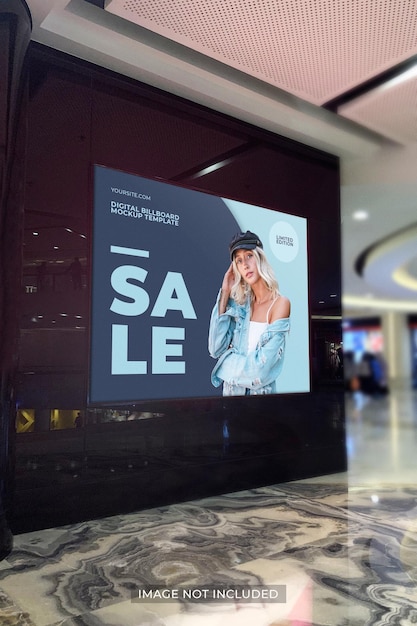 PSD digital billboard mockup inside shopping mall