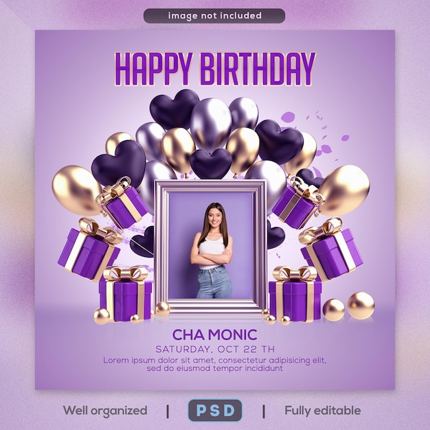 Digital Birthday Party Celebration Social Media Post Template