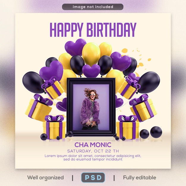 Digital Birthday Party Celebration Social Media Post Template