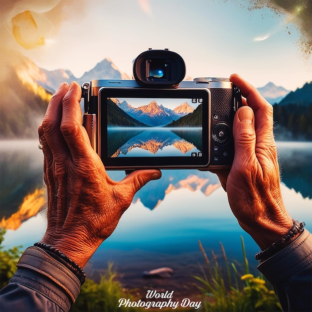 A digital camera with the words photo of a mountain day