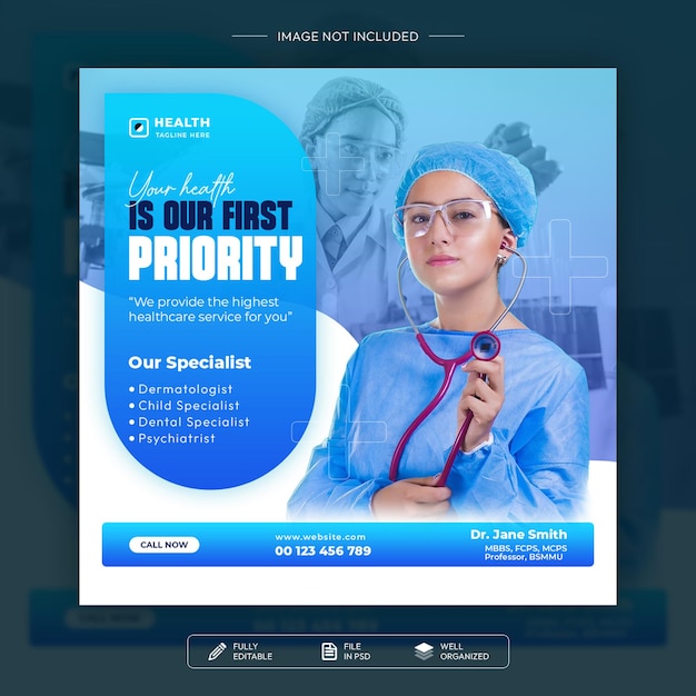 PSD digital healthcare poster design for social media post template