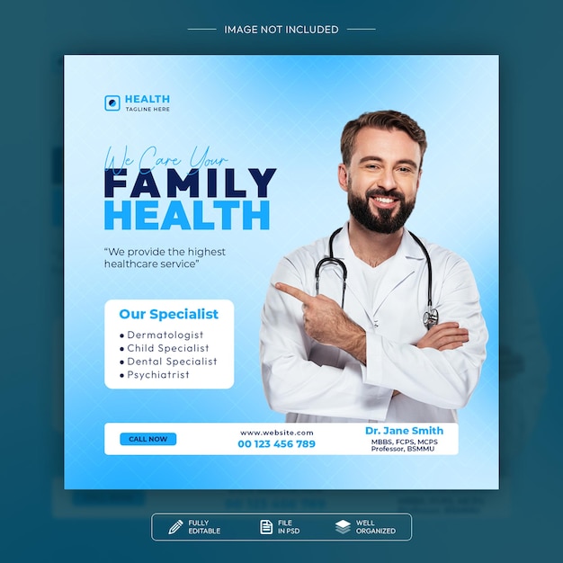 Digital Healthcare poster design for social media post template